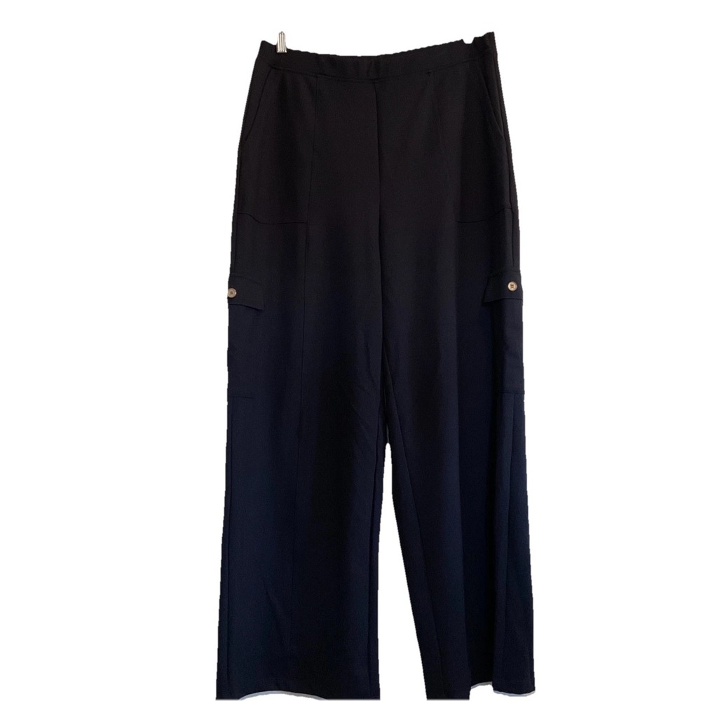 Saint + Sofia Wide Leg Cargo Pant Chelsea Navy  Size‎ 12 Pull On Comfy Capsule